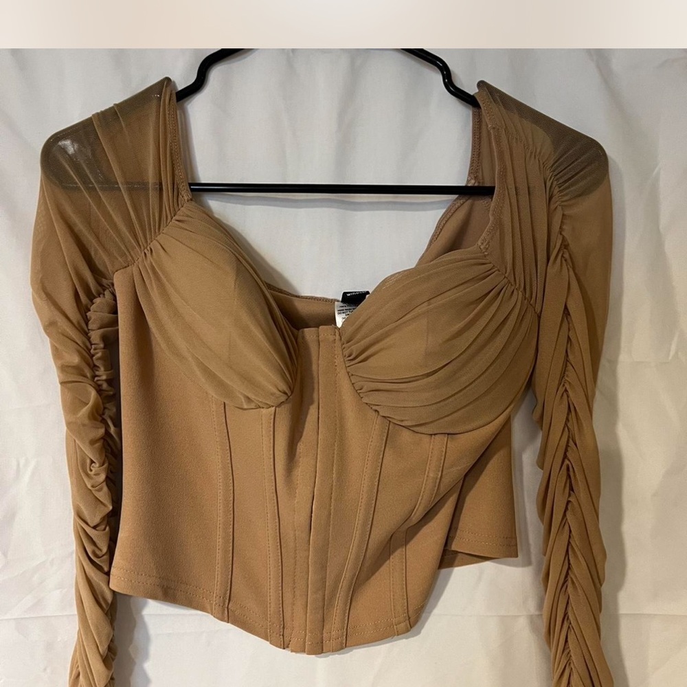 Windsor Tan Ruched Sleeve Bodysuit